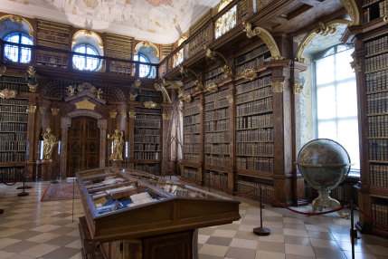 The library at Melk Abbey, near Vienna, which survived dissolution of the monasteries.
