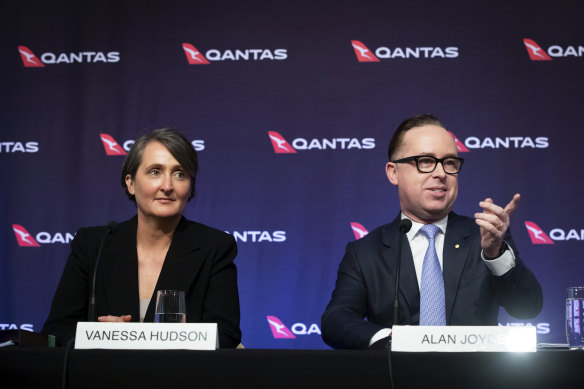 Qantas CFO Vanessa Hudson and CEO Alan Joyce in 2020.