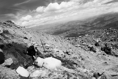 Baltasar Ushca at work. Reschreiter, Chimborazo’s largest glacier, has receded by more than a kilometre over the decades he has been harvesting ice.