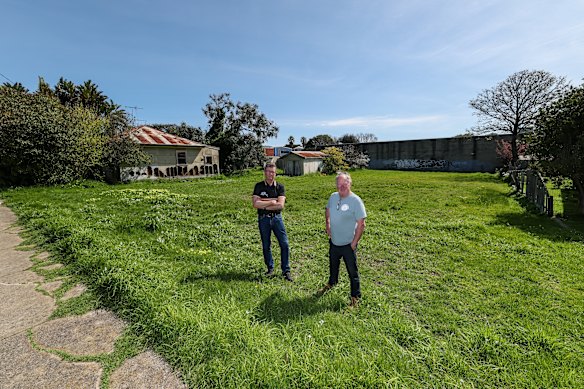 Geoff Moed and Trevor Ryan on the site of the proposed McDonald’s outlet in Cowes. 