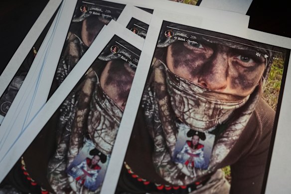 Handout screenshots of suspect Wess Roley’s Instagram story are seen at the Kootenai County Sheriff’s Office during a press conference on Monday.