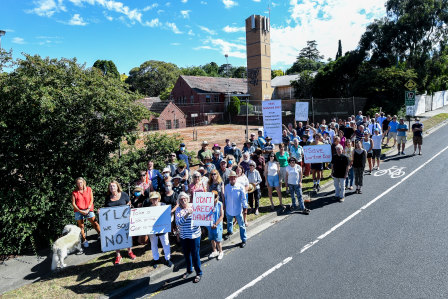 Ivanhoe residents protest in opposition to a development at 321 Lower Heidelberg Road, Ivanhoe East in 2022.