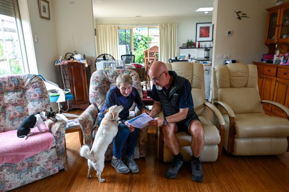 Frankston veterinarian Grant Richards at home with his wife, Margaret. Stormwater has entered their home three times in the last four months.  