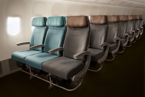 The economy class cabin on a Singapore Airlines Boeing 777-300ER.