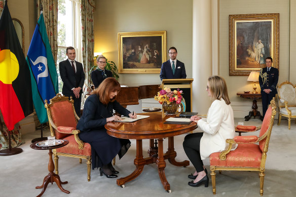 Allan is sworn in by the Governor of Victoria Professor Margaret Gardner at Government House.