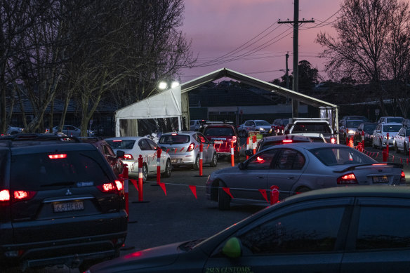 Long queues for Fairfield’s 24-hour COVID-19 testing centre on Wednesday morning.