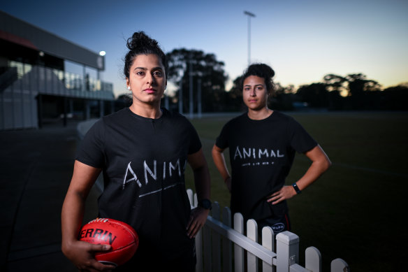 VAFA player Aish Ravi (left) with teammate Issy Simioni.