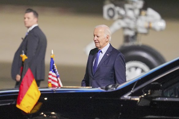 US President Joe Biden arrives in Berlin for a NATO meeting.