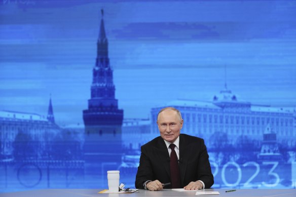 Russian President Vladimir Putin during a national address in Moscow in December.