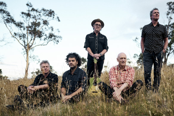 Midnight Oil (from left) Martin Rotsey, Adam Ventoura, Jim Moginie, Peter Garrett and Rob Hirst.