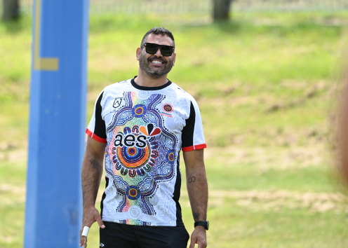 All smiles: Greg Inglis in Indigenous All Stars camp.