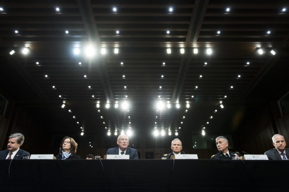 As he took over US Cyber Command in 2018, General Paul Nakasone, pictured second from the right testifying before the Senate, warned America’s enemies “do not fear us” in cyberspace.