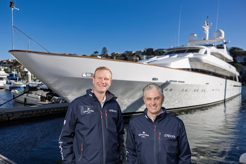 MA Financial’s Brad Couper and Julian Biggins at d’Albora Marinas, The Spit.