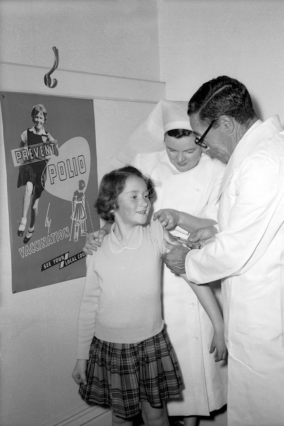 Children receiving salk vaccine. Taken on 5 July 1956. 