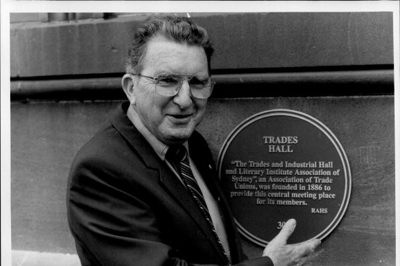 Vince Higgins, Trades Hall chairman, outside the old building, 1987.