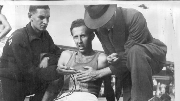 John Landy after breaking the NSW mile record in March, 1953.