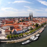 Cruising along the Danube through Regensburg.