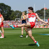 Errol Gulden kicks the ball during round four of the AFL in Adelaide