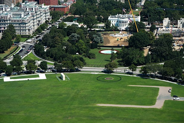 The Ellipse is seen as workers build a helipad on the South Lawn of the White House.