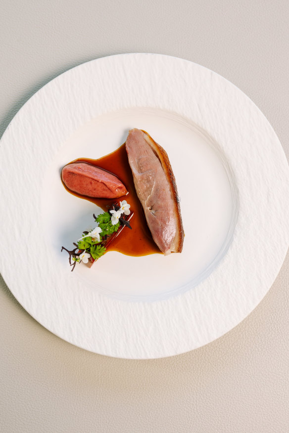 Galston duck with fermented rhubarb.