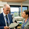 Tony (Rob Sitch) and Katie (Emma-Louise Wilson) in series five of Utopia.