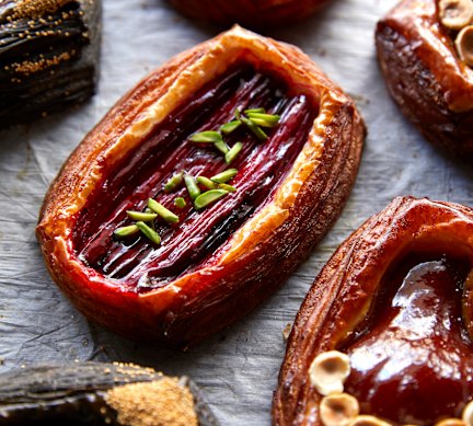 Rhubarb and pear danishes.