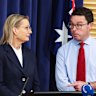 Reunited: Liberal leader Sussan Ley and Nationals leader David Littleproud face the media on Wednesday.