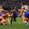 Eagles star Liam Ryan looks to handball during Saturday’s loss to Sydney.