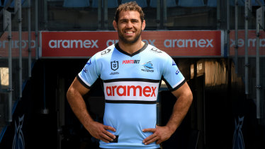 Dale Finucane at Sharks training on Saturday after joining the club from the Melbourne Storm.