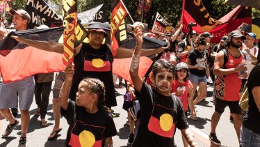 Invasion Day March 2019 which started at Hyde Park and snaked its way through the Sydney CBD to the Yabun Festival in Victoria Park, Chippendale.
