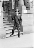 Leader of the United Country party Lieutenant-Colonel Bruxner entering the Treasury Building, Sydney, ca. 1932.