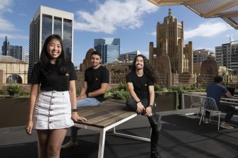 Marina Wu, Jono Herman and Dan Brockwell (lr) from Earlywork partnered with a venture firm called AfterWork to launch a free service connecting people laid off to new jobs.