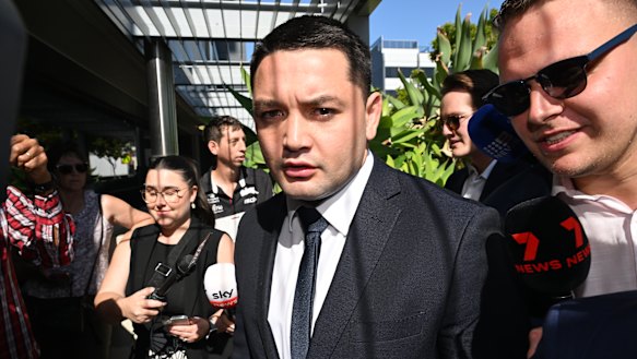 South Sydney Rabbitohs player Brandon Smith arriving at Southport Magistrates Court on the Gold Coast to fight drug and betting charges.