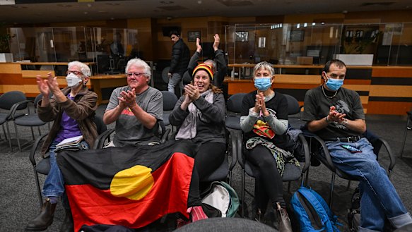 Public supporters in the gallery at a meeting of Merri-bek council this week when a vote to abolish citizenship ceremonies on Australia Day was upheld.