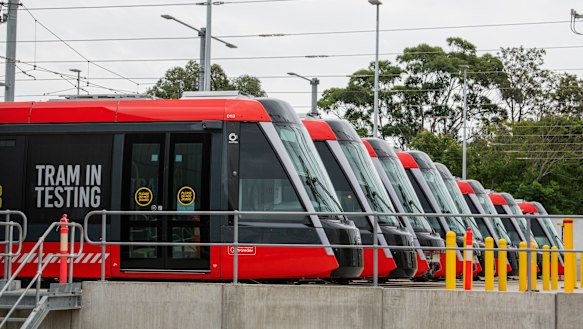 Light rail vehicles at a stabling yard next to Randwick Racecourse have been undergoing testing.