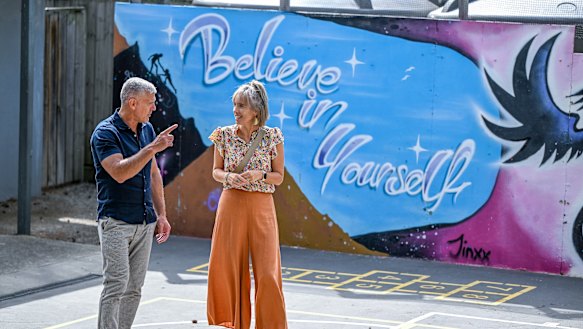 David Scott School’s principal Michael Scicluna with Siobhan, whose son Leo began refusing to go to school at 12. He is now going to David Scott School, which is working.