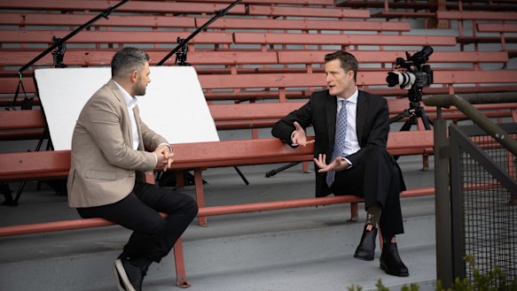 Michael Chammas interviewing Perth Bears chief executive Anthony De Ceglie.