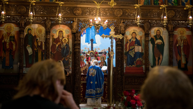 Macedonian Orthodox Pope leading Christmas mass 