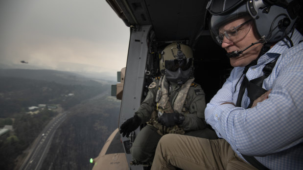 Prime Minister Scott Morrison tours the bushfire affected regions of the Blue Mountains.
