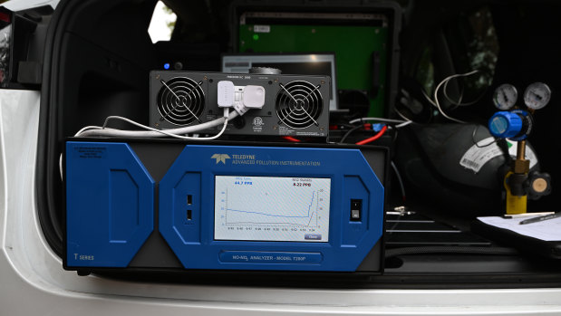 The monitoring equipment shows increasing levels of nitrogen dioxide. 