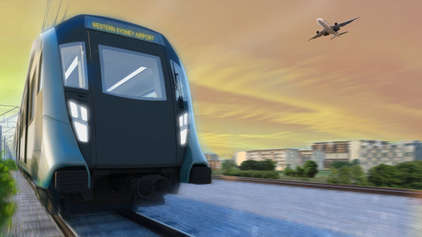 An artist’s impression of a train on the  new Sydney airport metro line.