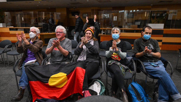 Public supporters in the gallery at a meeting of Merri-bek council this week when a vote to abolish citizenship ceremonies on Australia Day was upheld.