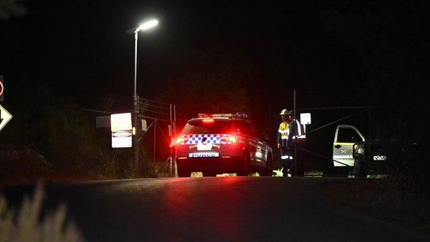 Police at the scene of the collapse at a mine in Ballarat trapping two miners.