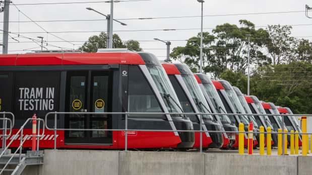 Light rail vehicles at a stabling yard next to Randwick Racecourse have been undergoing testing.