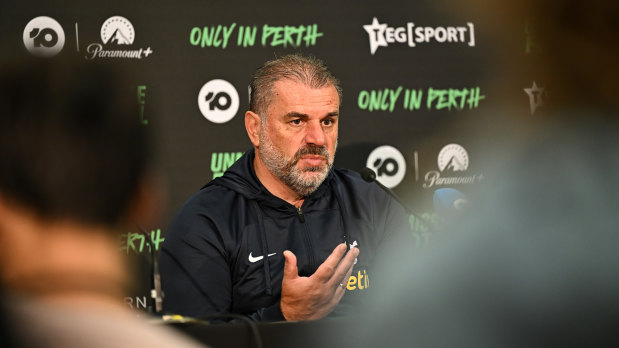 Tottenham manager Ange Postecoglou takes questions at the post-match press conference.