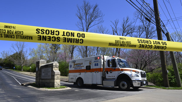 An ambulance leaves The Covenant School.