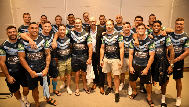 Mark Geyer presented the Blues players with their Origin jerseys on Friday night.