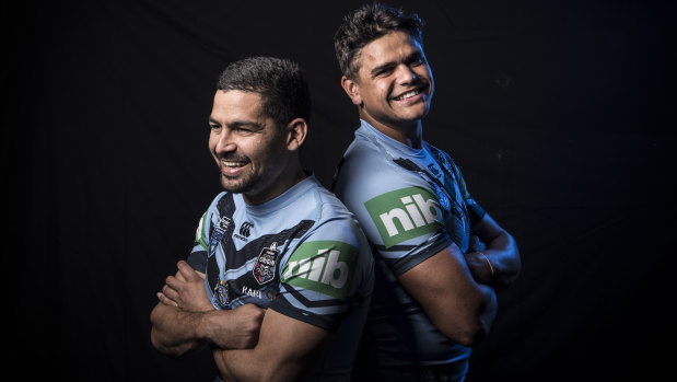 Latrell Mitchell (right) is thrilled to be linking up with mate Cody Walker for NSW.