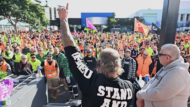 Union members at Bowen Hills on Thursday.