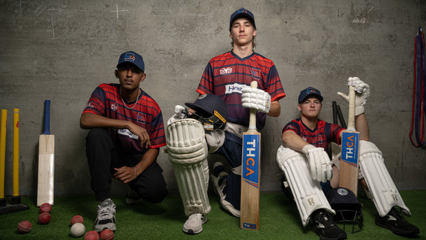 Eighteen-year-olds Neel Kanbargimath, Isaac Earl and Rory Grieve, who train at Hills Cricket Academy. They paid their own way for a cricket trip to Barbados and lost the money when it was cancelled. 
